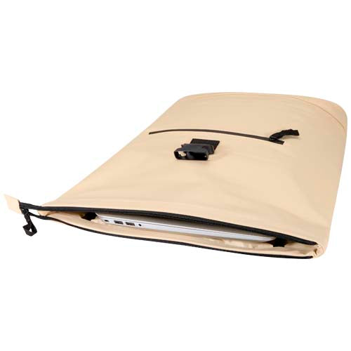 Beiger Resi Plus 15" GRS-recycelter Rolltop Rucksack 18 L mit Laptopfach bei Signalshop.de, individuell bedruckbar. Werbeartikel, Werbegeschenke, Werbemittel, Giveaway.