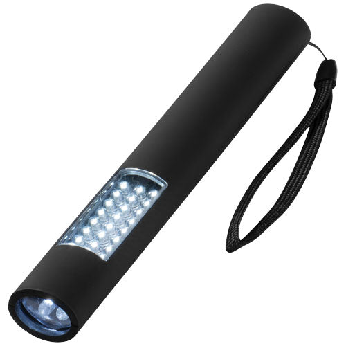 Schwarze Lutz Magnet Taschenlampe mit 28 LEDs, individuell bedruckbar, von Signalshop.de, ideal als Werbeartikel.