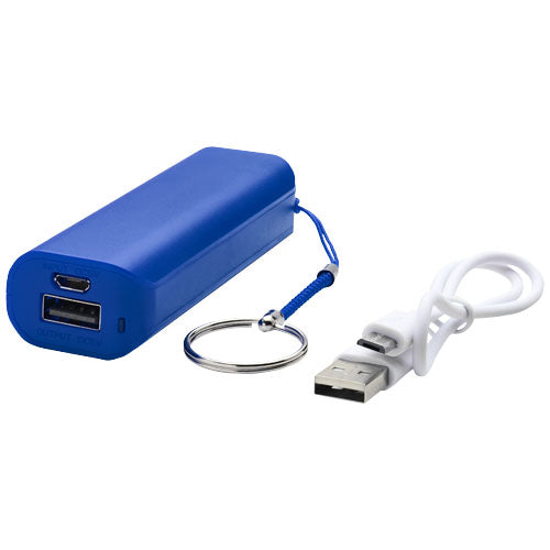 Blaue Span 1200 mAh Powerbank mit USB-Kabel, individuell bedruckbar bei Signalshop.de, idealer Werbeartikel.