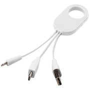 Weißes Troop 3-in-1 Ladekabel von Signalshop.de, individuell bedruckbar, ideal als Werbeartikel oder Werbegeschenke.