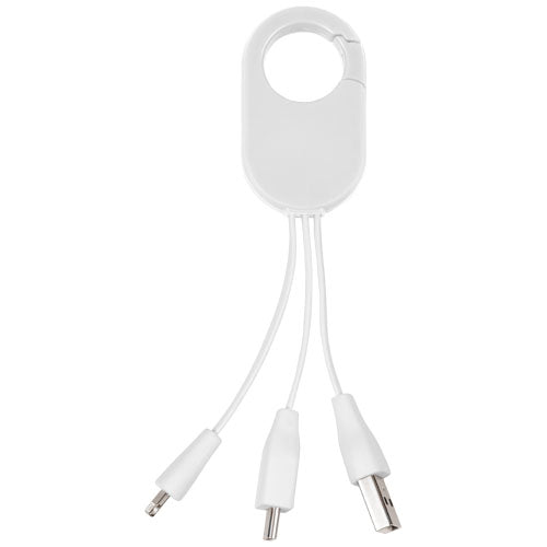 Weißes Troop 3-in-1 Ladekabel mit drei Anschlüssen, individuell mit Logo bedruckt, von Signalshop.de. Ideal als Werbeartikel, Werbegeschenk, Werbemittel oder Giveaway.