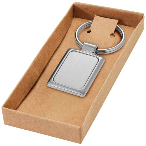 Sergio rechteckiger Schlüsselanhänger aus Metall in Geschenkbox von Signalshop.de, individuell gestaltbar, ideal als Werbeartikel, Werbegeschenk, Werbemittel oder Giveaway.
