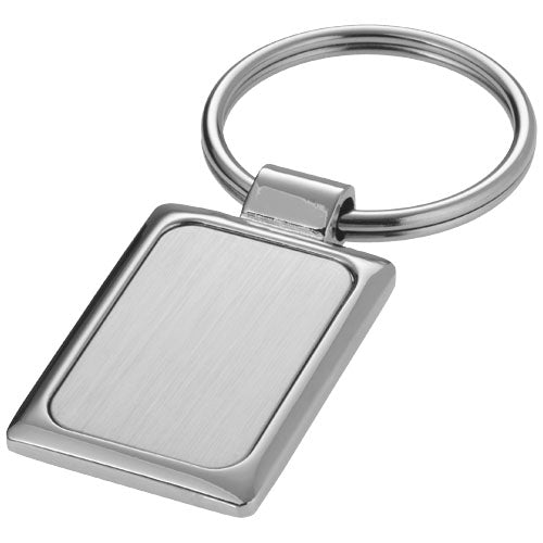 Rechteckiger Schlüsselanhänger aus Metall mit Schlüsselring, individuell mit Logo gestaltbar, Signalshop.de Werbeartikel.