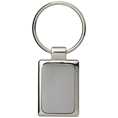 Rechteckiger Schlüsselanhänger aus Metall mit Schlüsselring, individuell gestaltbar bei Signalshop.de, Werbeartikel.