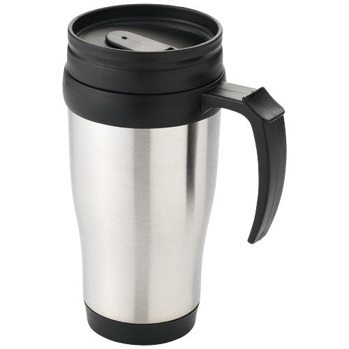 Sanibel 400 ml Isolierbecher aus Edelstahl mit schwarzem Deckel, individuell mit Logo bedruckbar bei Signalshop.de; Werbeartikel, Werbegeschenke, Werbemittel, Giveaway.