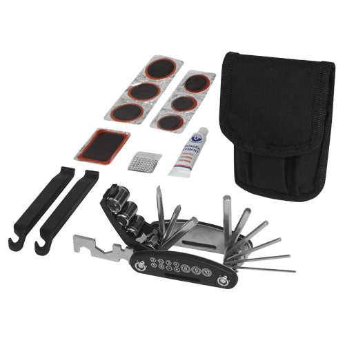 Wheelie Fahrrad Reparaturwerkzeug in Schwarz mit Tasche, individuell bedruckbar, Signalshop.de Werbeartikel