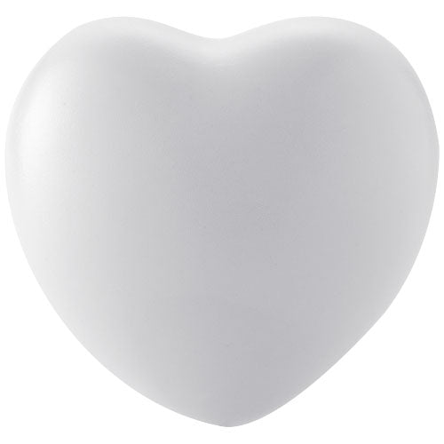 Herzförmiger weißer Antistressball aus Schaumstoff, individuell bedruckbar, von Signalshop.de als Werbeartikel.
