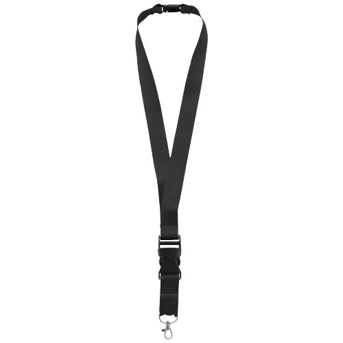 Schwarzes Yogi Lanyard mit Sicherheitsverschluss und Logo-Druckfläche von Signalshop.de; Werbeartikel, Werbegeschenke.