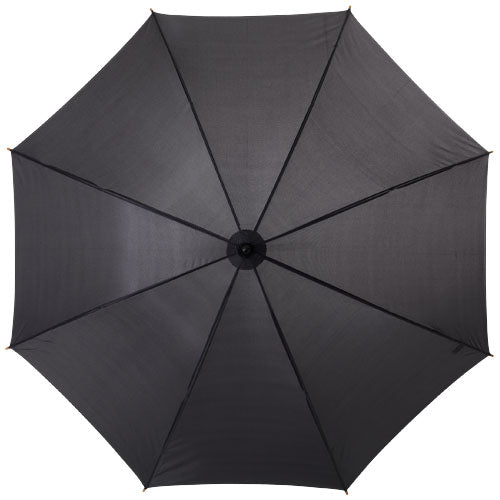 Schwarzer Jova 23" Regenschirm mit Holzgriff, individuell gestaltbar, Signalshop.de Werbeartikel Giveaway.