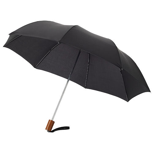 Schwarzer Oho 20" Kompaktregenschirm mit Holzgriff, individuell bedruckbar, Signalshop.de Werbeartikel.