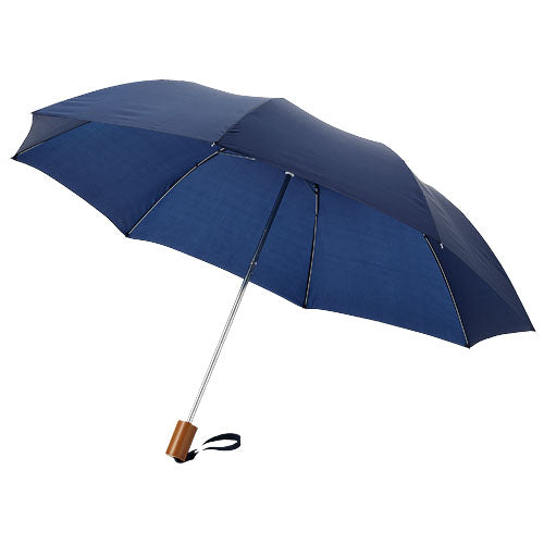 Blauer Oho 20" Kompaktregenschirm mit Holzgriff, individuell bedruckbar, Signalshop.de Werbeartikel.