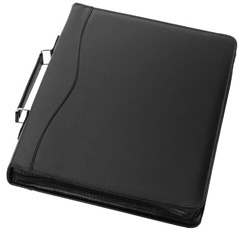 Schwarze Ebony A4 Aktenmappe aus Leder, individuell mit Logo bedruckbar, von Signalshop.de, Werbeartikel.