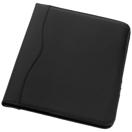 Schwarze Ebony A4 Schreibmappe aus Leder, individuell mit Logo bedruckbar, Werbeartikel bei Signalshop.de.
