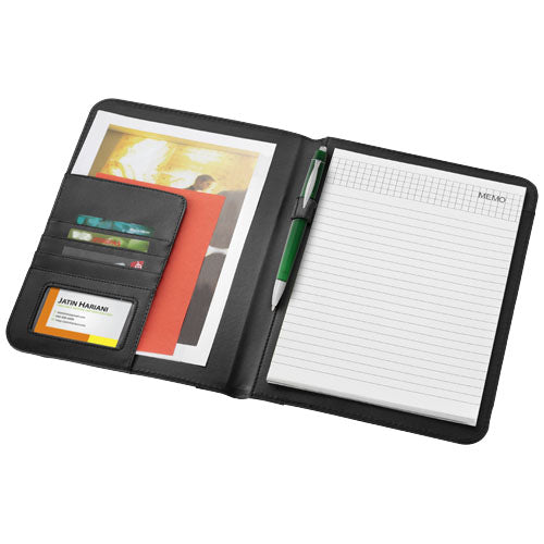 Schwarze Ebony A4 Schreibmappe aus Kunstleder, individuell mit Logo gestaltbar, von Signalshop.de, Werbeartikel.