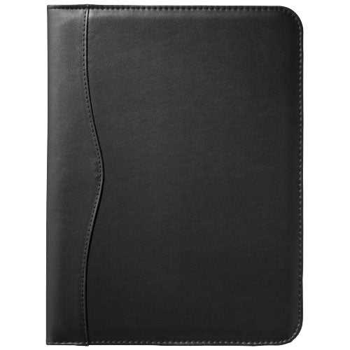 Schwarze A4-Mappe aus Leder mit Wellenmuster, individuell bedruckbar, Signalshop.de Werbeartikel, Werbegeschenk.
