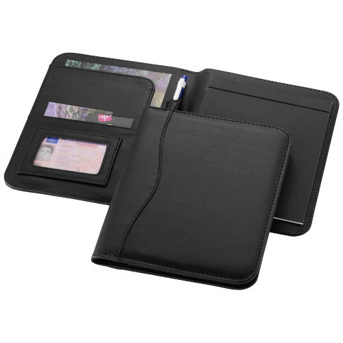 Schwarze Ebony A5 Schreibmappe aus Lederimitat mit Fächern, individuell gestaltbar, von Signalshop.de. Werbeartikel, Werbegeschenke, Werbemittel, Giveaway.