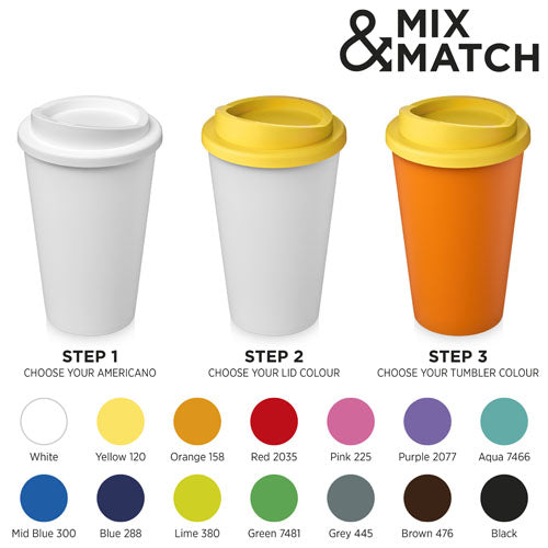 Americano® 350 ml Isolierbecher in Weiß, Gelb, Orange von Signalshop.de, individuell bedruckbar, Werbeartikel.