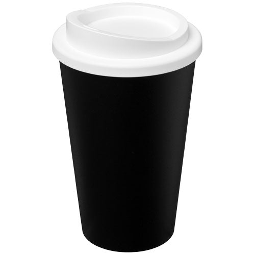 Schwarzer Americano® 350 ml Isolierbecher mit weißem Deckel, individuell bedruckbar, Signalshop.de Werbeartikel Giveaway.