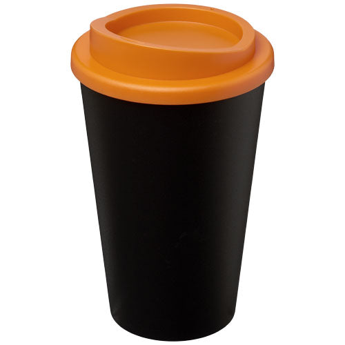 Schwarzer Americano® 350 ml Isolierbecher mit orangefarbenem Deckel, individuell gestaltbar, Signalshop.de Werbeartikel