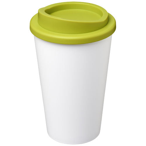 Weißer Americano® 350 ml Isolierbecher mit grünem Deckel, individuell bedruckbar, Signalshop.de Werbeartikel.