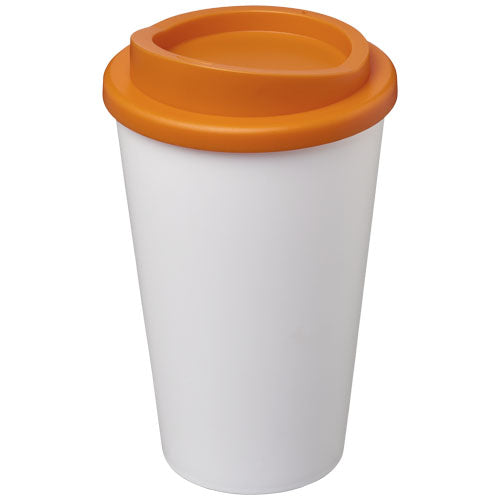 Weißer Americano® 350 ml Isolierbecher mit orangefarbenem Deckel, individuell gestaltbar, von Signalshop.de. Werbeartikel, Werbegeschenke.