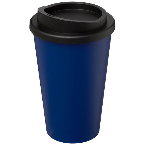 Blauer Americano® 350 ml Isolierbecher aus Kunststoff mit schwarzem Deckel, individuell bedruckbar, Signalshop.de Werbeartikel.