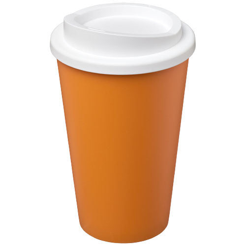 Orangefarbener Americano® 350 ml Isolierbecher mit weißem Deckel, individuell bedruckbar bei Signalshop.de. Werbeartikel, Werbegeschenke, Werbemittel, Giveaway.