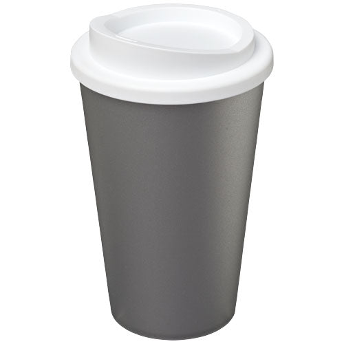 Grauer Americano® 350 ml Isolierbecher mit weißem Deckel, individuell mit Logo gestaltbar, Signalshop.de Werbeartikel.