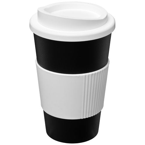 Schwarzer Americano® 350 ml Isolierbecher mit weißem Schutzring, individuell bedruckbar, Signalshop.de Werbeartikel Werbegeschenke Werbemittel Giveaway.