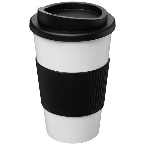 Weißer Isolierbecher mit schwarzem Schutzring, individuell bedruckbar, Signalshop.de Werbeartikel, Giveaway.