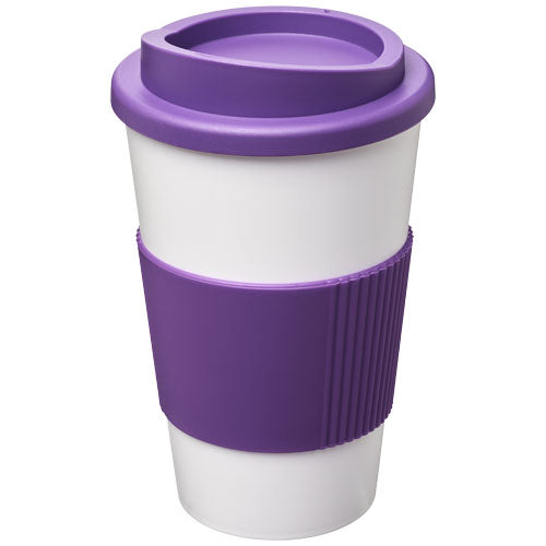 Signalshop.de Americano® 350 ml Isolierbecher, weiß mit lila Schutzring, individuell bedruckbar, Werbeartikel.