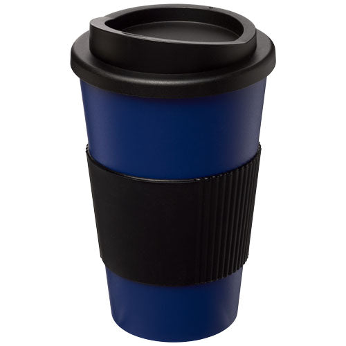 Blauer Americano® 350 ml Isolierbecher mit schwarzem Schutzring, individuell gestaltbar, Signalshop.de Werbeartikel.