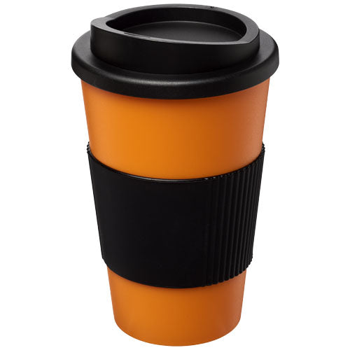 Oranger Americano® 350 ml Isolierbecher mit schwarzem Schutzring, individuell bedruckbar bei Signalshop.de, ideal als Werbeartikel, Werbegeschenk, Werbemittel oder Giveaway.