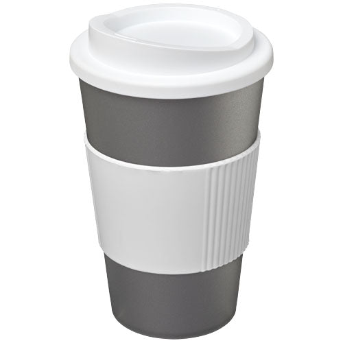 Grauer Americano® 350 ml Isolierbecher mit weißem Schutzring, individuell gestaltbar bei Signalshop.de, Werbeartikel.