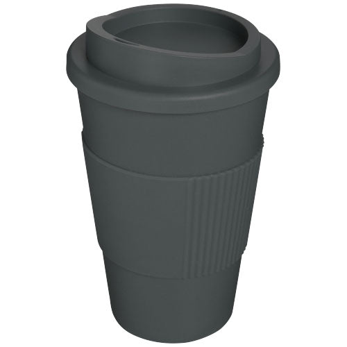 Schwarzer Americano® 350 ml Isolierbecher mit Schutzring, individuell mit Logo bedruckbar, Signalshop.de Werbeartikel.
