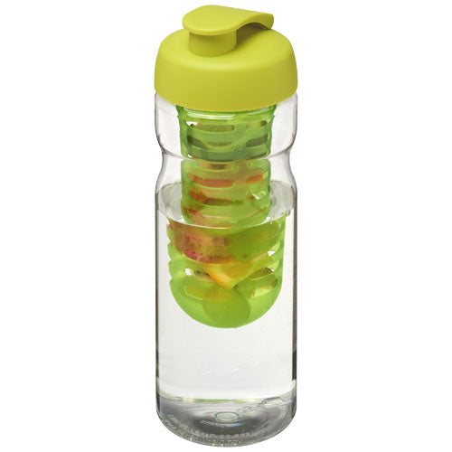 Transparente H2O Active® 650 ml Sportflasche mit grünem Klappdeckel und Fruchtinfusor, individuell bedruckbar, Signalshop.de Werbeartikel.