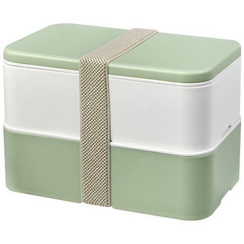 MIYO Renew Doppel-Lunchbox aus recyceltem Zuckerrohr, grün-weiß, individuell bedruckbar, Signalshop.de Werbeartikel.
