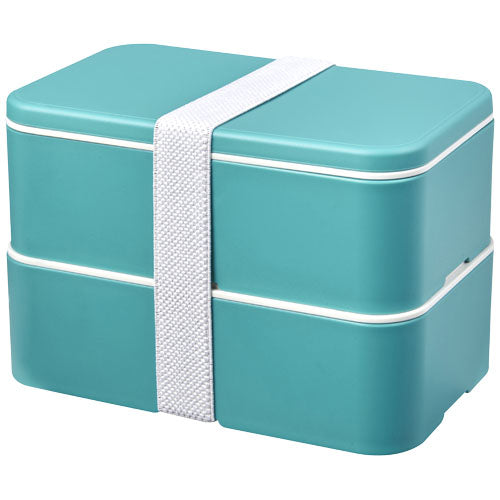 Türkise MIYO Renew Doppel-Lunchbox aus recyceltem Zuckerrohr, individuell bedruckbar bei Signalshop.de, Werbeartikel.