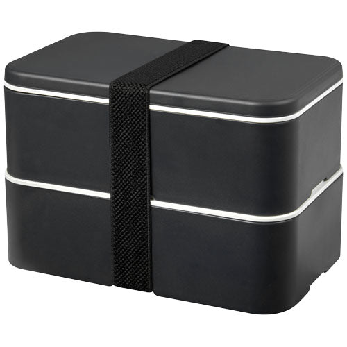 MIYO Renew Doppel-Lunchbox aus recyceltem Zuckerrohr in Schwarz, individuell bedruckbar, Signalshop.de Werbeartikel