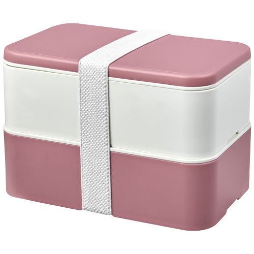 MIYO Renew Doppel-Lunchbox aus recyceltem Zuckerrohr, rosa-weiß, individuell bedruckbar, Signalshop.de Werbeartikel
