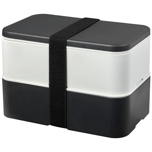 MIYO Renew Doppel-Lunchbox aus recyceltem Zuckerrohr, schwarz-weiß, individuell bedruckbar, Signalshop.de Werbeartikel