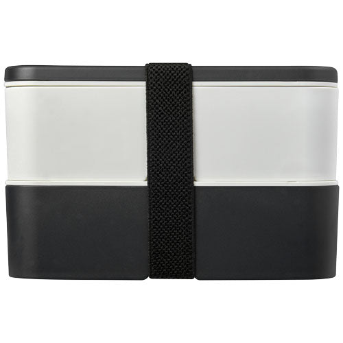MIYO Renew Doppel-Lunchbox aus recyceltem Zuckerrohr, schwarz-weiß, individuell bedruckbar, Signalshop.de Werbemittel.