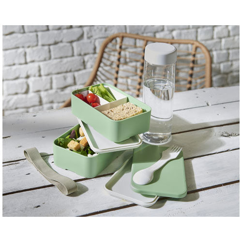 Grüne MIYO Renew Doppel-Lunchbox aus recyceltem Zuckerrohr, individuell gestaltbar, von Signalshop.de, Werbeartikel.