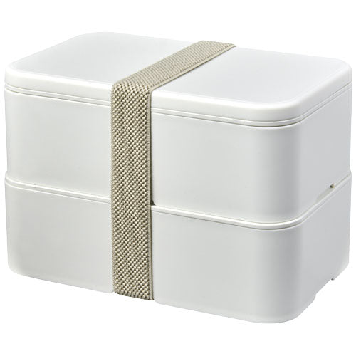 MIYO Renew Doppel-Lunchbox aus recyceltem Zuckerrohr mit Band, individuell bedruckbar bei Signalshop.de, Werbeartikel, Werbegeschenke, Werbemittel, Giveaway.