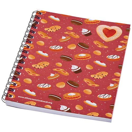 Desk-Mate® A6 Notizbuch mit Spiralbindung, bedruckt mit buntem Muster, individuell gestaltbar, Signalshop.de Werbeartikel.