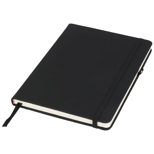 Schwarzes A5 Notizbuch Noir mit Gummiband, individuell gestaltbar, ideal als Werbeartikel bei Signalshop.de.