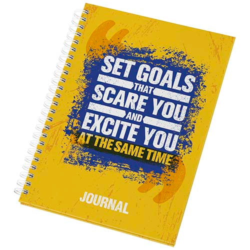 Gelbes Desk-Mate® A5 Hardcover Journal mit Spiralbindung, individuell bedruckbar, Signalshop.de Werbeartikel.