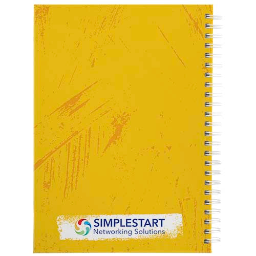Gelbes Desk-Mate® A5 Hardcover Journal mit Spiralbindung, individuell bedruckt mit Logo, Signalshop.de Werbeartikel.