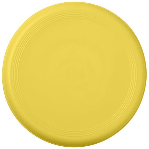 Gelber Crest recycelter Frisbee aus Kunststoff, individuell mit Logo gestaltbar, Signalshop.de Werbeartikel.