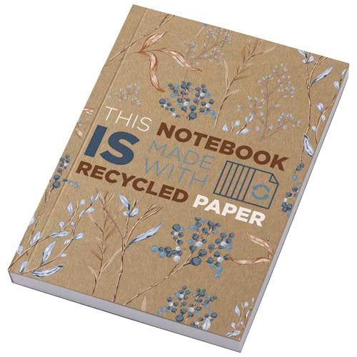 Novella Austen A6 Notizbuch aus recyceltem Kraftpapier mit floralem Design, individuell mit Logo, Signalshop.de Werbeartikel
